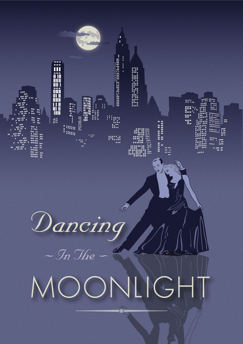 Dancing in the moonlight art deco style art print